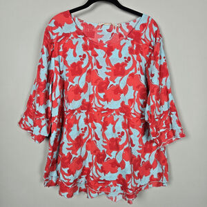 Soft Surroundings Womens Gauze Siesta Key Tunic Top 1X Red Layered Artsy Beachy